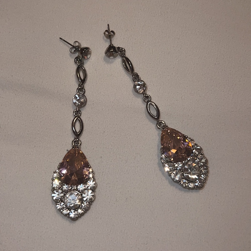 Pink Rhinestone Drop Earrings - Picture 3 of 4